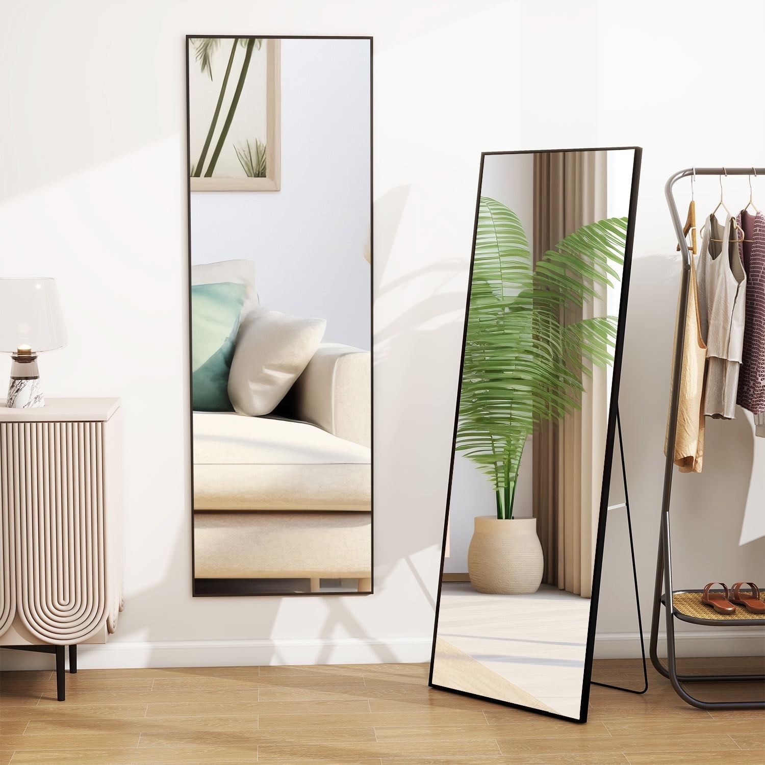 Full Length Mirror 59"x16" Rectangle Floor Mirror with Stand Wall ...