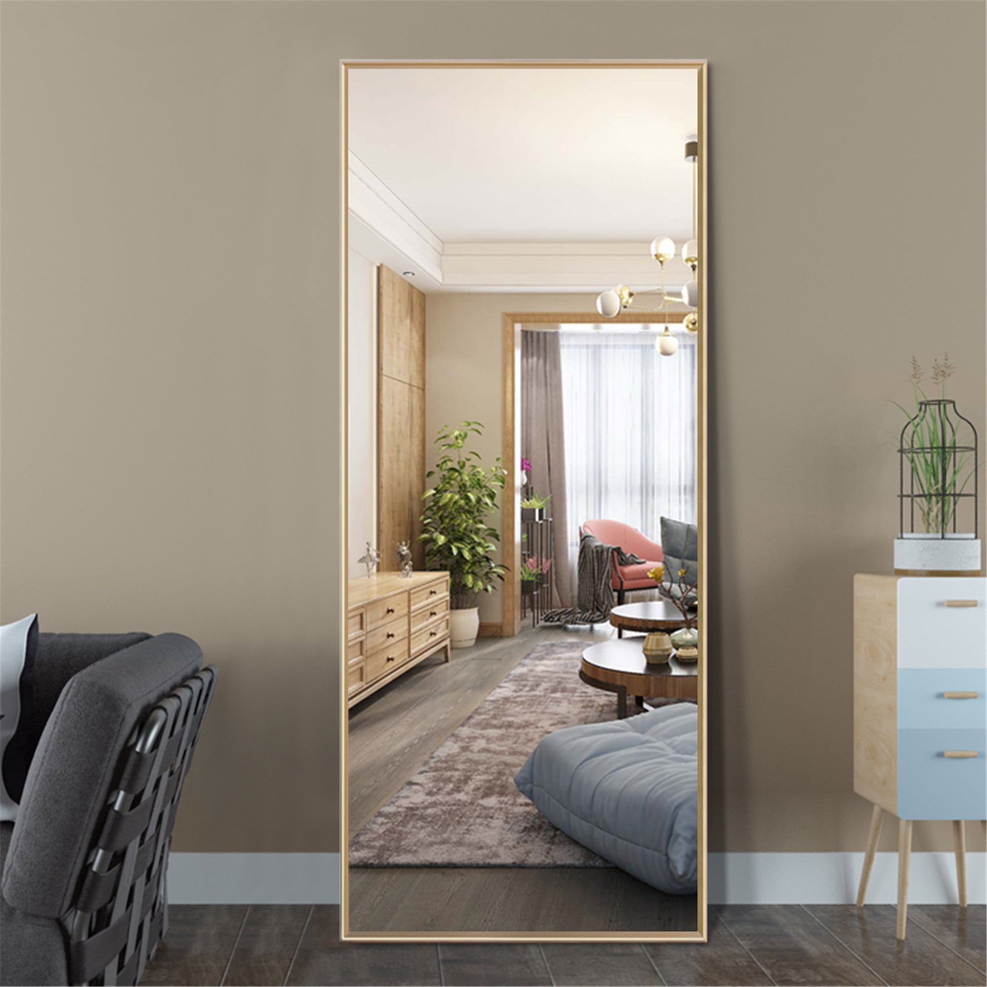 59"x19" Rectangular Full Length Floor Mirror with Stand Gold