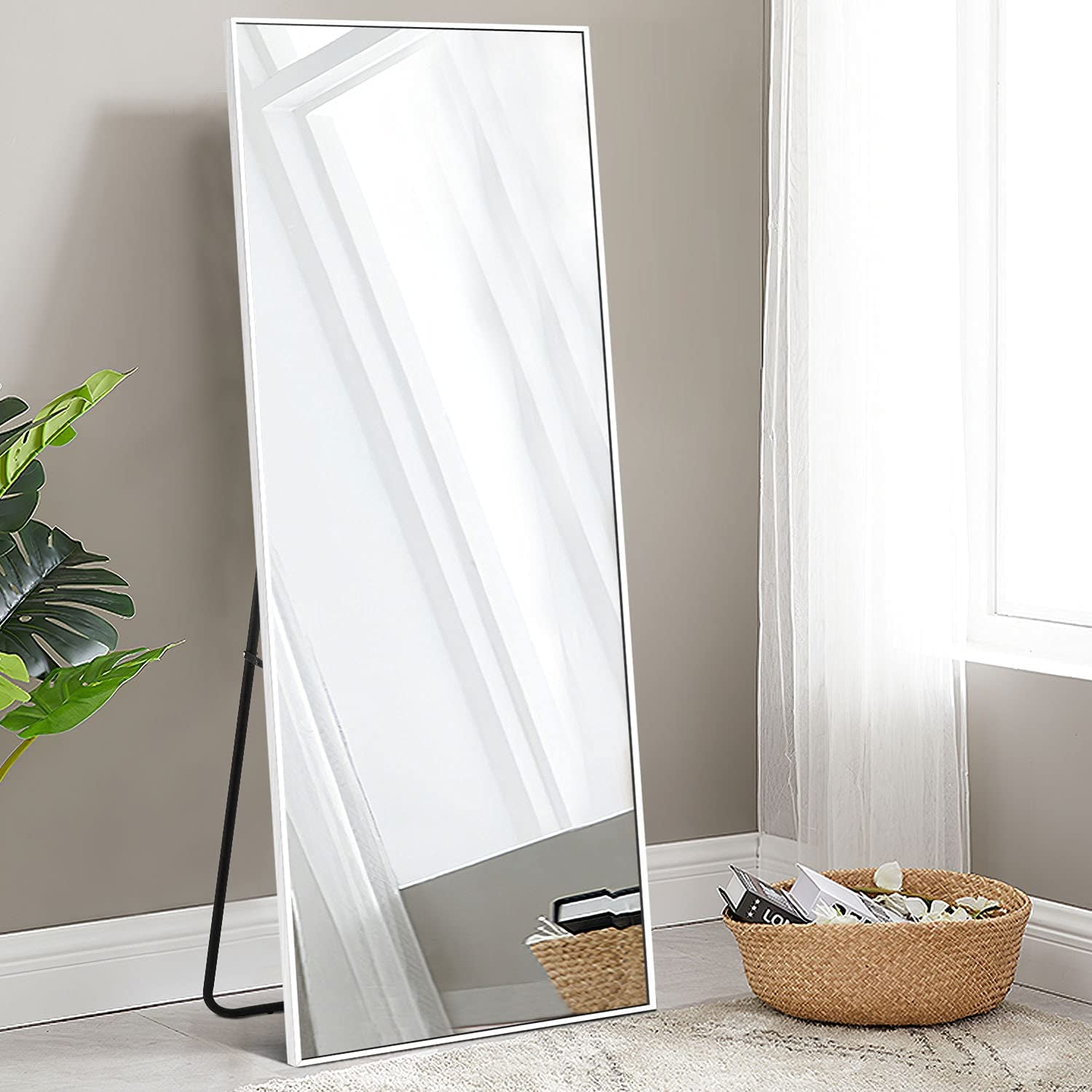 59"x20" Full Length Mirror Freestanding Mirror for Living Room Ivory White