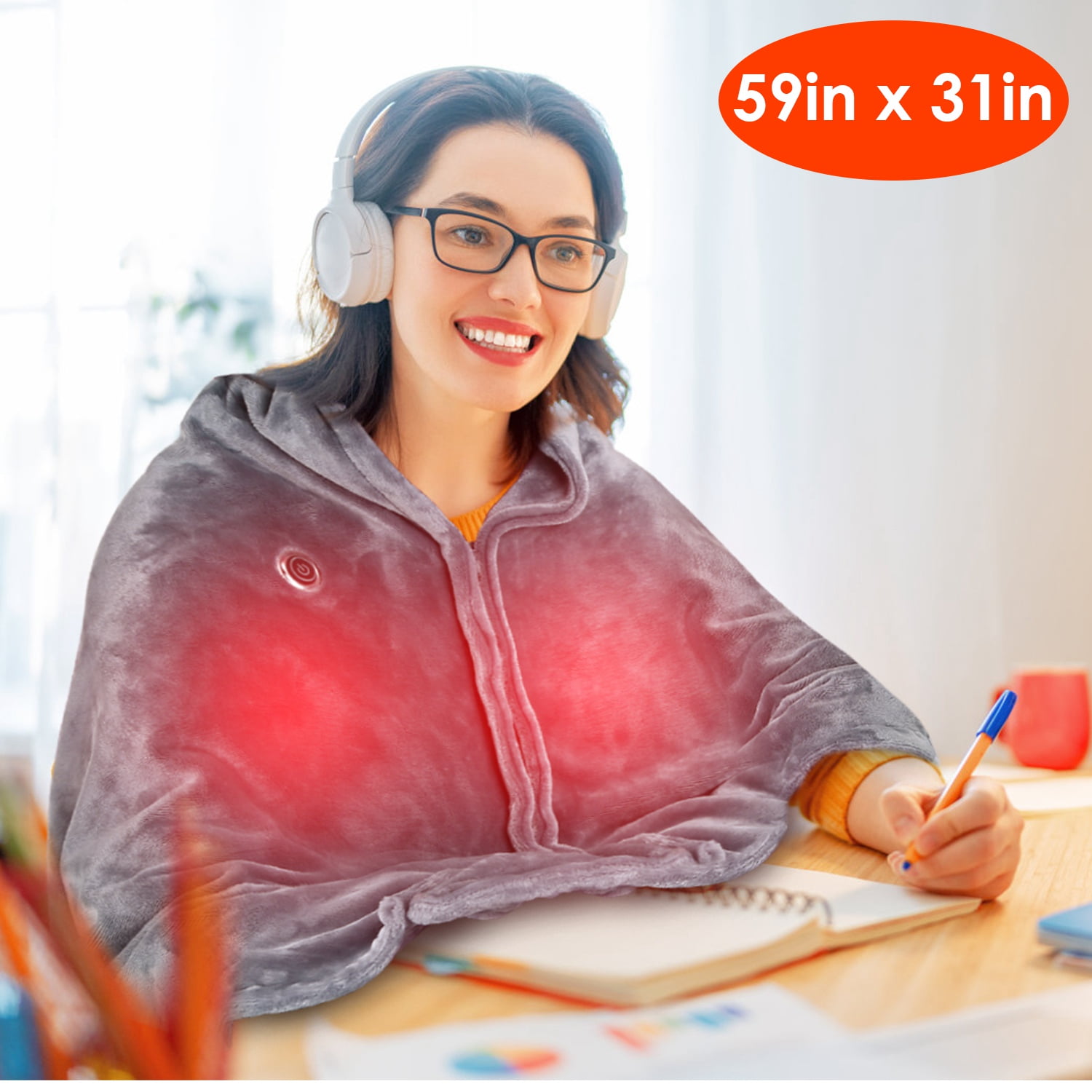 USB Heated Poncho Wrap Electric Heated Throw Blanket With Zipper Washable Gifts