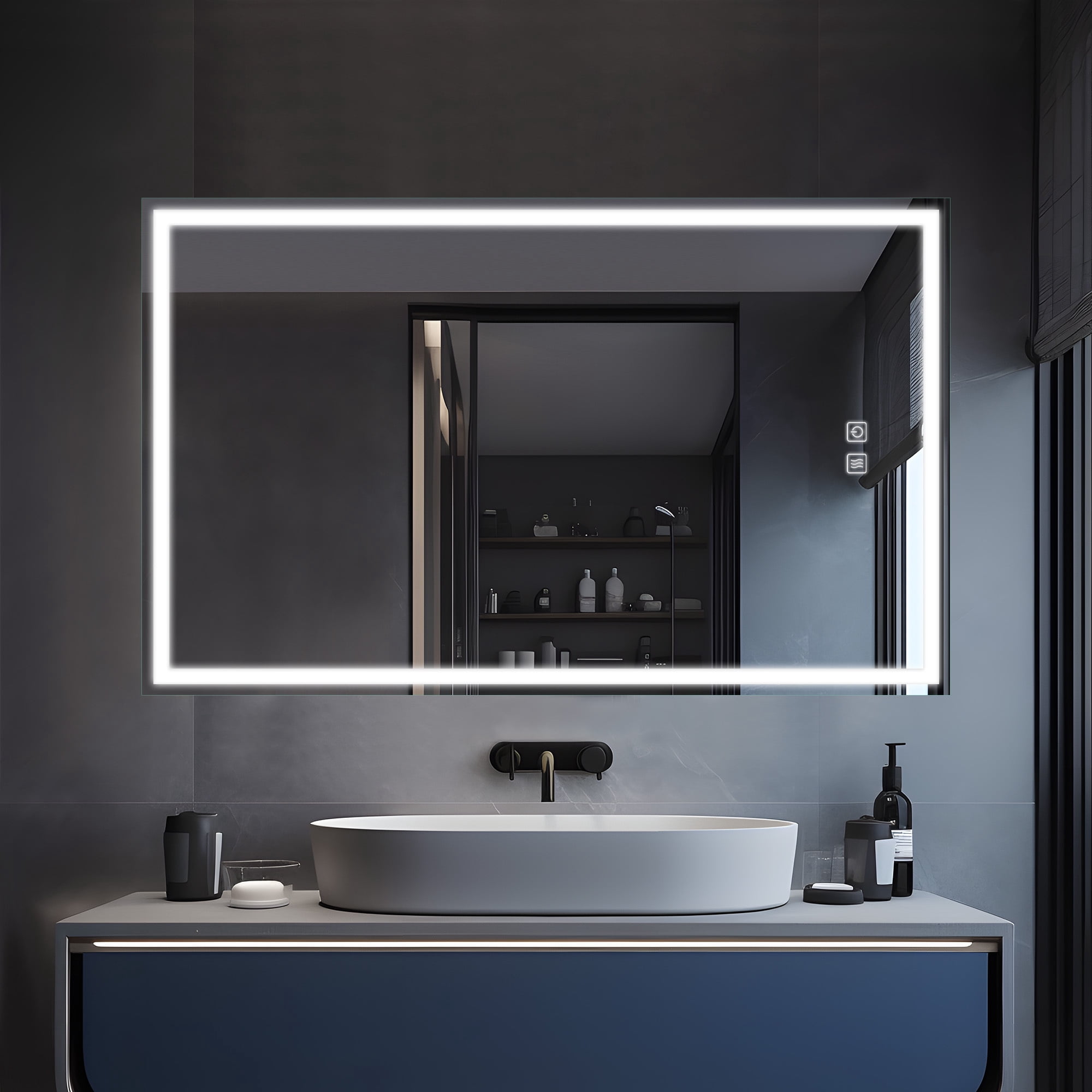 59"x35" LED Lighted Right Angle Wall Mounted Bathroom Mirror Modern Rectrangle Vanity Mirror with Anti-Fog,Silver
