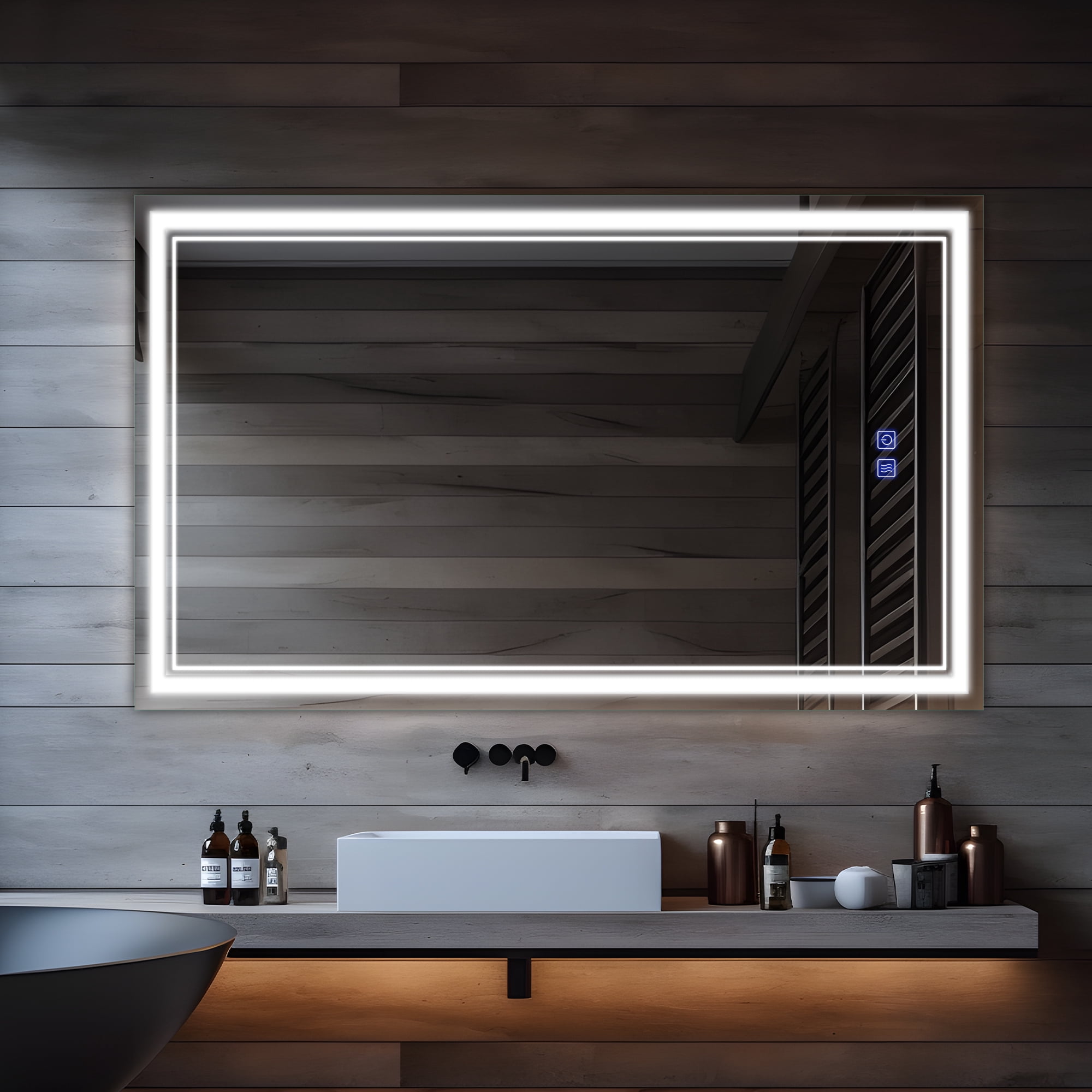 59"x35" LED Ring Wall Mounted Bathroom Mirror Modern Rectrangle Vanity Mirror with Anti-Fog,Silver