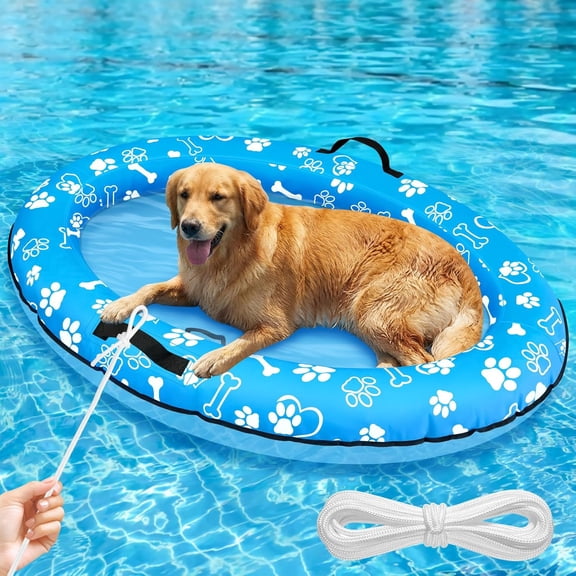 59"x39" Large Dog Pool Float, Inflatable Dog Floats for Lake, Dogs Pool Raft with Rope, Tear-Resistant Stable Support Puppy Floatie for Small Medium Large Doggies, up to 100 Lbs