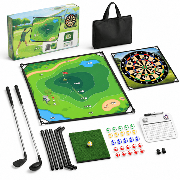 59''x59'' Double Sided Golf Hitting & Putting Practice Mat Game Set