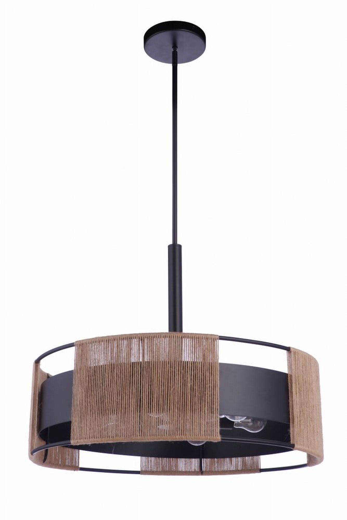 Flat Black and Hemp Rope 6-Light Pendant