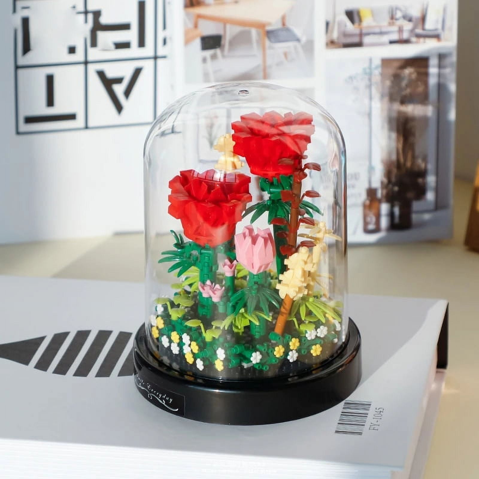 593 PCS Flower Rose Bouquet Building Kit DIY Flowers Toys Gift Bonsai Tree Sets with Cover Botanical Collection Building Blocks Bricks Mother's Day Gift