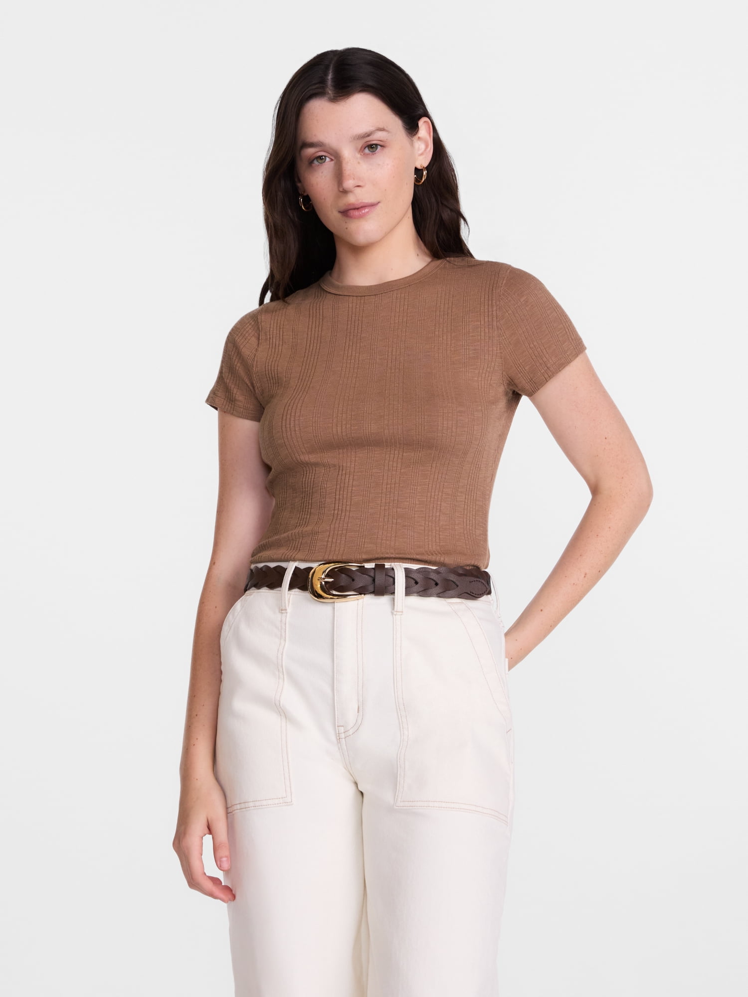 Scenario Women's Variegated Rib Tee with Short Sleeves, Sizes XS-XXXL