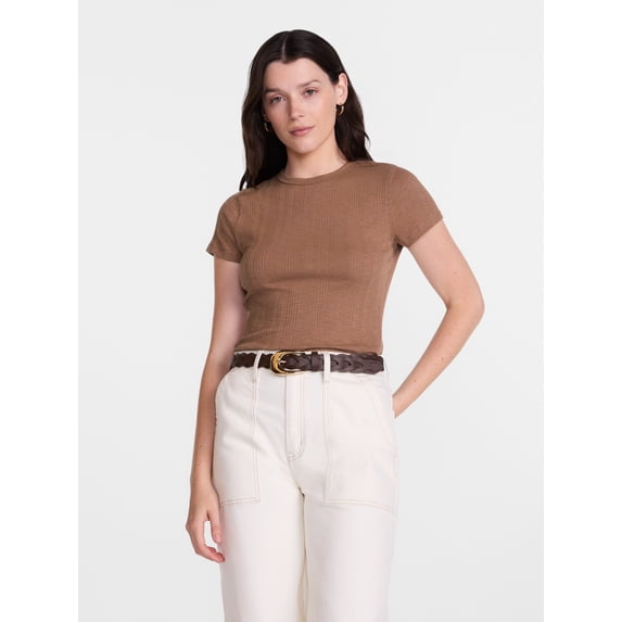Scenario Women's Variegated Rib Tee with Short Sleeves, Sizes XS-XXXL