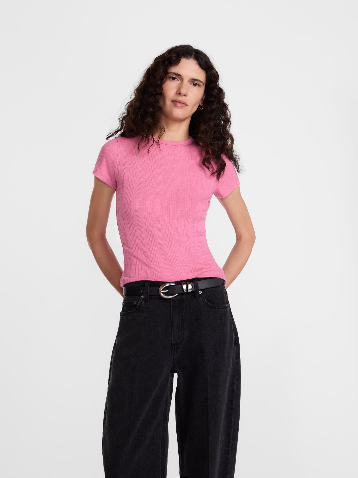 Scenario Women's Variegated Rib Tee with Short Sleeves, Sizes XS-XXXL