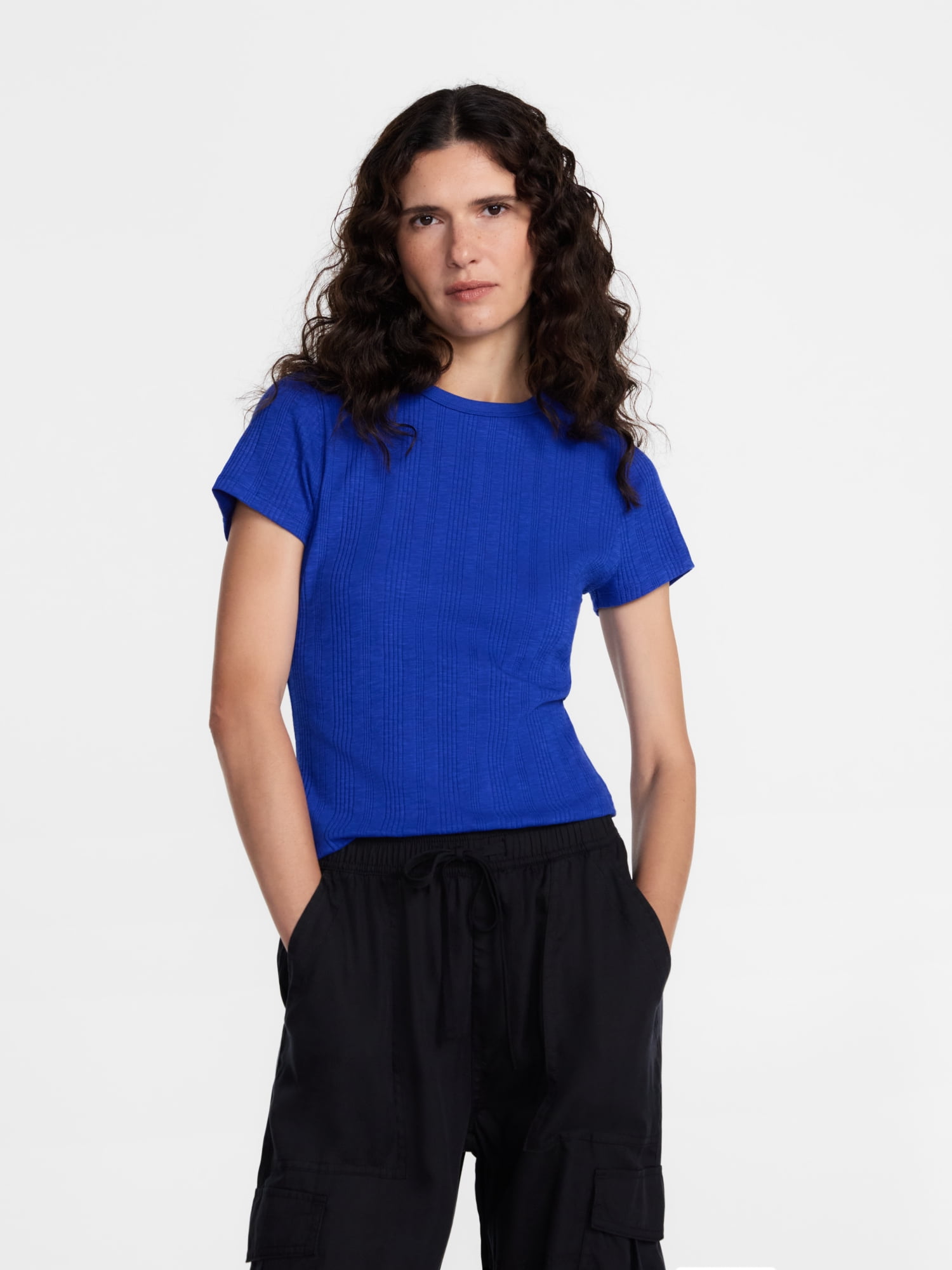 Scenario Women's Variegated Rib Tee with Short Sleeves, Sizes XS-XXXL