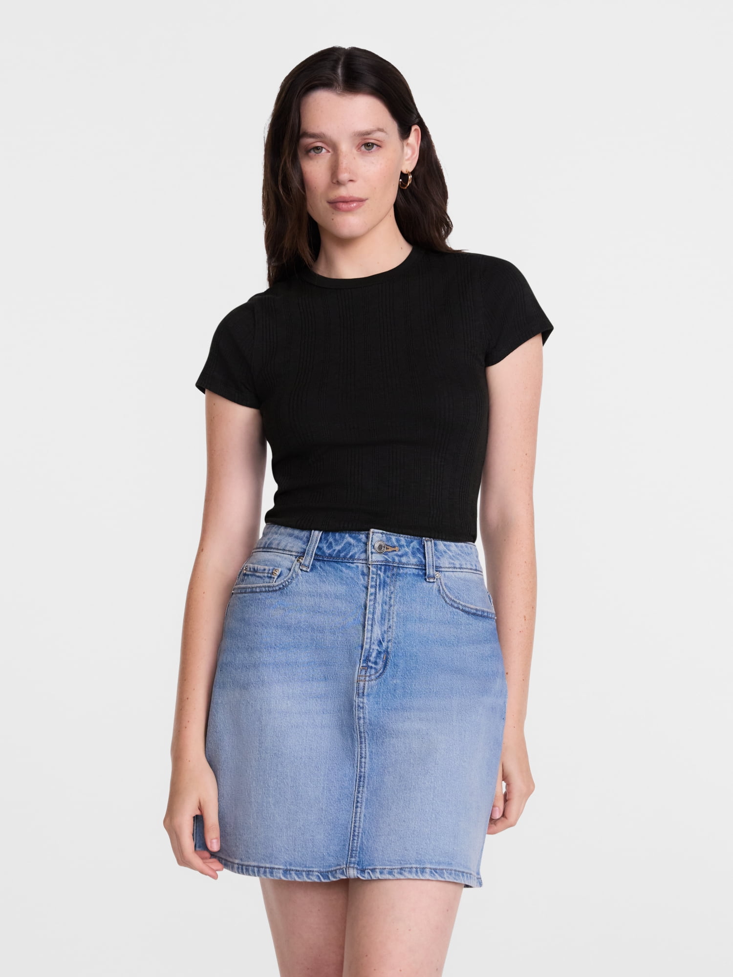 Scenario Women's Variegated Rib Tee with Short Sleeves, Sizes XS-XXXL