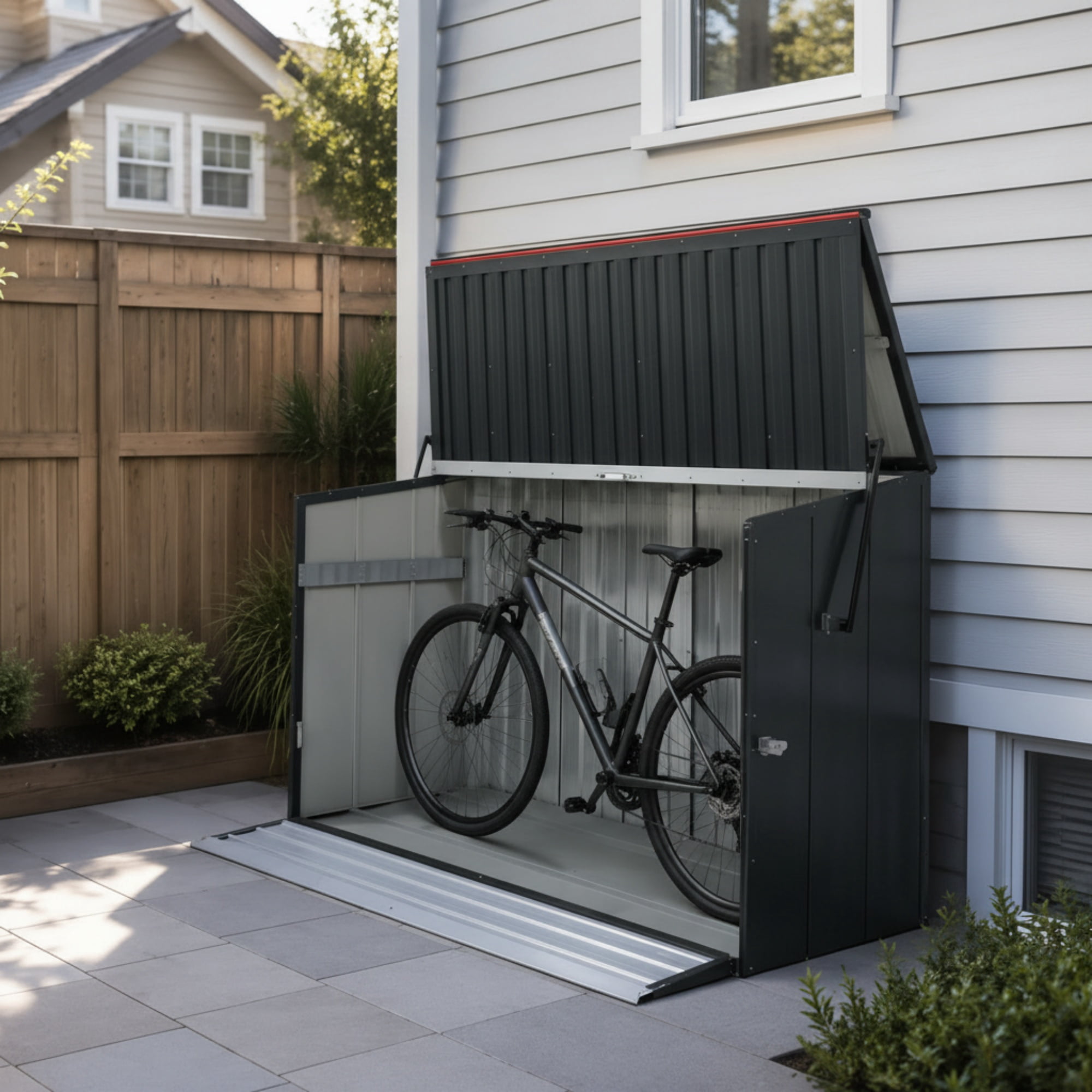 594-Gallon Outdoor Galvanized Steel Storage Shed with Flip Top and Foldable Front Door, Large Tool Cabinet for Backyard and Garage, Charcoal Grey