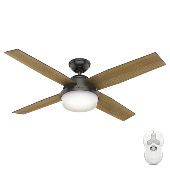 Hunter 52 inch Indoor Ceiling Fan with LED Light and Remote Control - Bronze Modern Ceiling Fan, Standard Mount, 4 Blades, For Bedroom, Living Room, or Kitchen, Quiet - Dempsey 59446, Noble Bronze