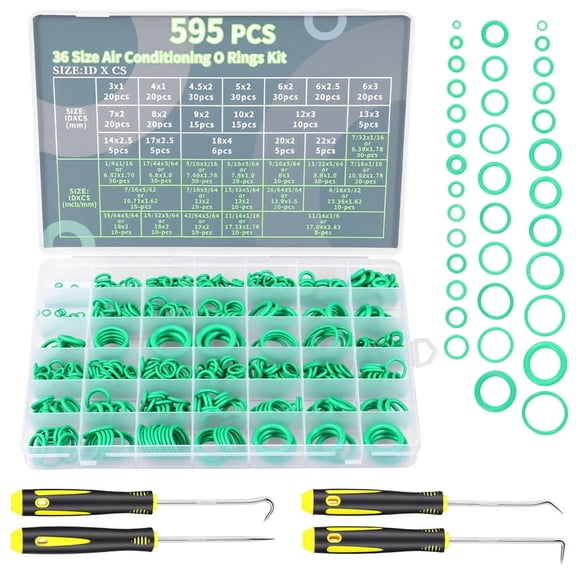 595 Pcs Air Conditioning O Ring Kit 36 Size Seal Rubber O-Rings Assortment Set for Compressor Automotive A/C Plumbing Repair ID:3-22mm