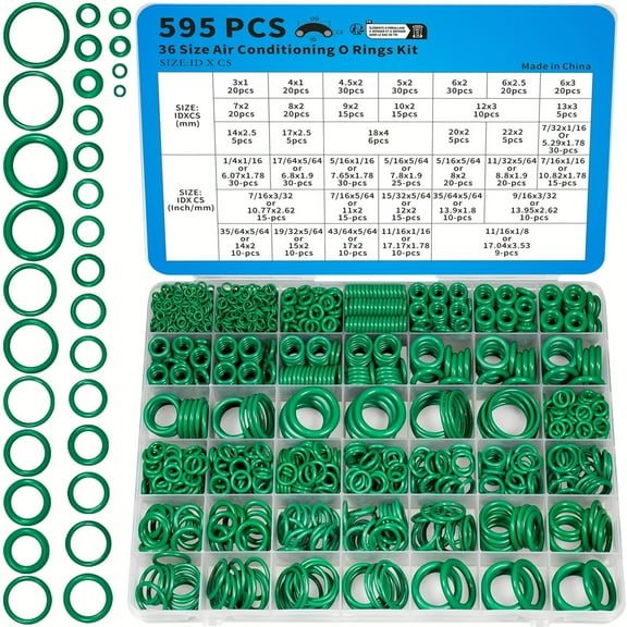 595 Piece O Ring Kit Metric and SAE Nitrile Rubber Buna N 70A Hardness for Automotive Air Conditioning AC Compressor Repair Plumbing Professional Seal Assortment