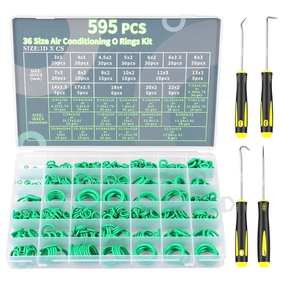 595Pcs 36-Size NBR O-Ring Assortment Kit with 4 Pick Hooks Metric & SAE Seals