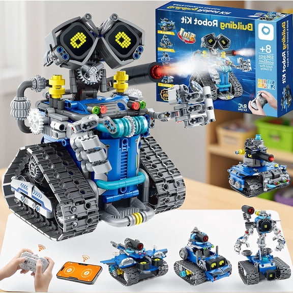 596-Piece 5-in-1 STEM Robot Building Kit for Ages 8-14, Remote Control & App, Coding with LED Eyes and Sound Effects