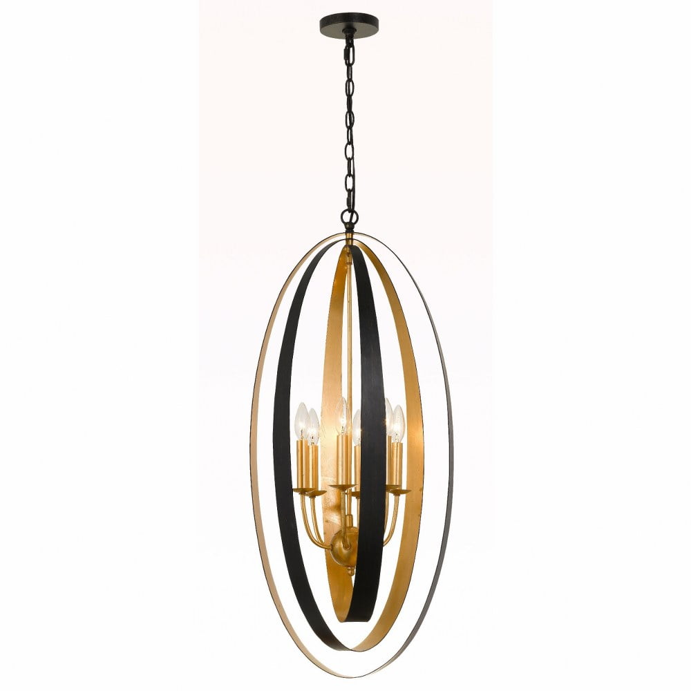 English Bronze and Antique Gold 6-Light Oval Chandelier