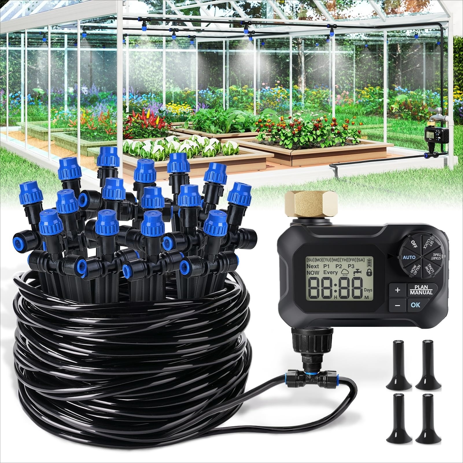 59FT Greenhouse Misting Drip Irrigation Kit with Water Timer Automatic Garden Watering System