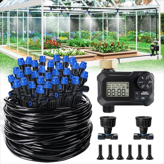 59FT Greenhouse Misting Drip Irrigation Kit with Water Timer Automatic Garden Watering System