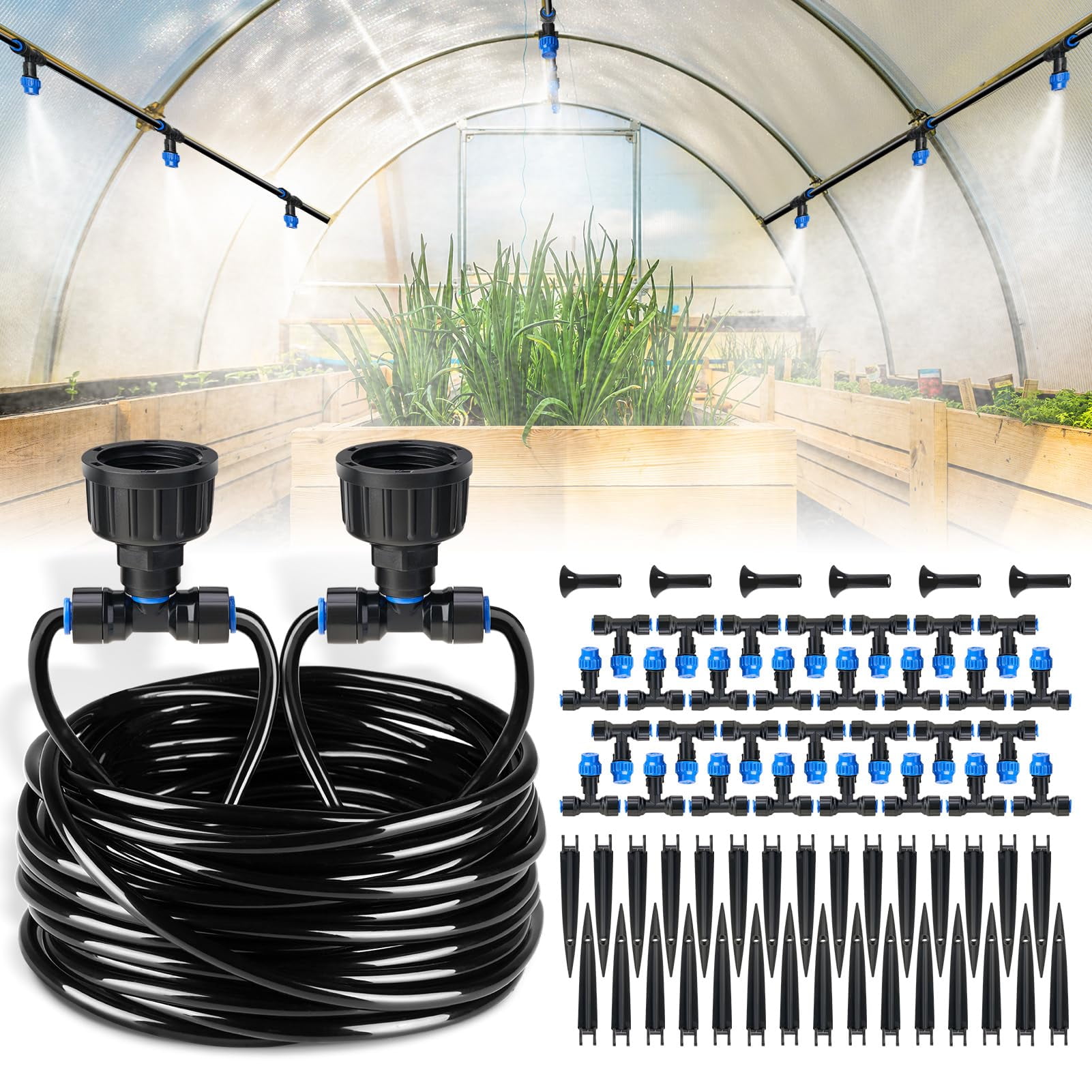 59FT Greenhouse Misting Drip Irrigation Kit with Water Timer Automatic Garden Watering System