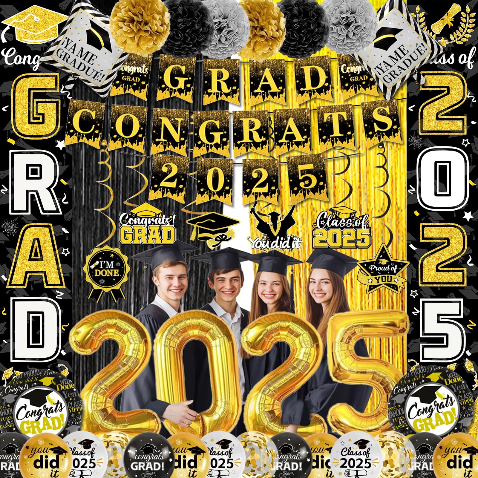 59Pcs Graduation Party Decorations RRF12 Class of 2025, and Gold ...