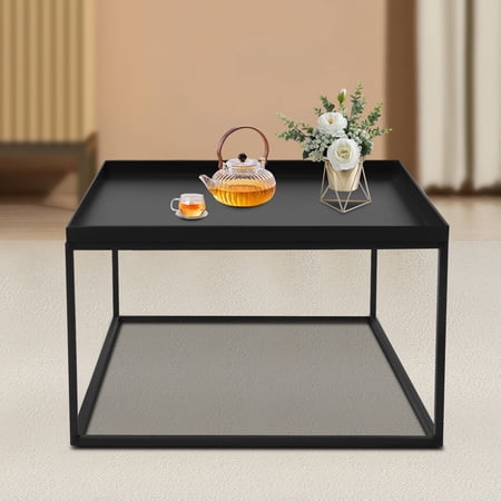 59cm Metal Square Coffee Table Matt Black End Table Side Table for Office Home