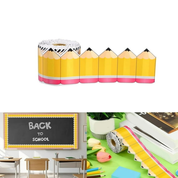 59ft Pencil Pattern Border Trim,QZS Rolled Borders Sticker for Home,2.8" Wide Durable Notice Board Decoration for Indoor and Outdoor White Board,1Pack