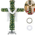thumbnail image 1 of 59in Christmas Cross Tree with Lights and a White Silk Scarf Christmas Christian Decorations Indoor Jesus Christ Catholic Cross Decor He is Risen for Home Decor, 1 of 6