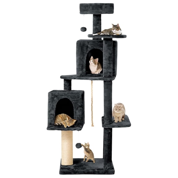 59in Large Tower for Indoor Cats with Soft Plush Hang Ball, Two Condos, Sisal Scratch Posts & Rope Play for Kittens/Adult Cats