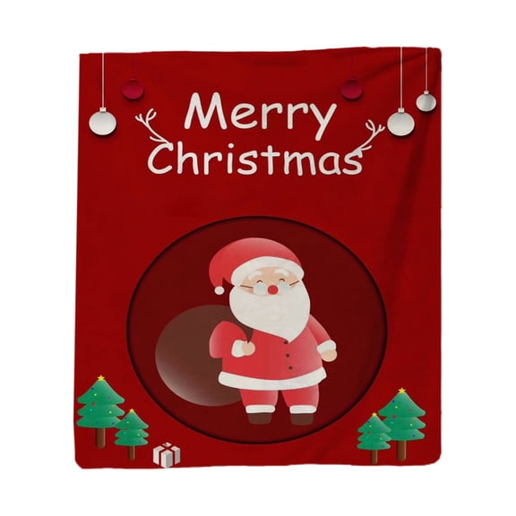 59in x 39in Christmas Flannel Throw Blanket – Soft Thickened Polyester Blanket with Santa & Tree Patterns – Cozy Holiday Gift & Home Décor