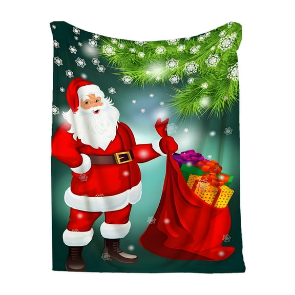 59in x 39in Christmas Flannel Throw Blanket – Soft Thickened Polyester Blanket with Santa & Tree Patterns – Cozy Holiday Gift & Home Décor