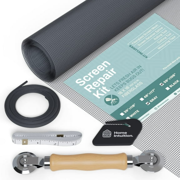 59x106 inch Windows and Screen Door Replacement Repair Kit with Tool Set for Easy Installation, Grey