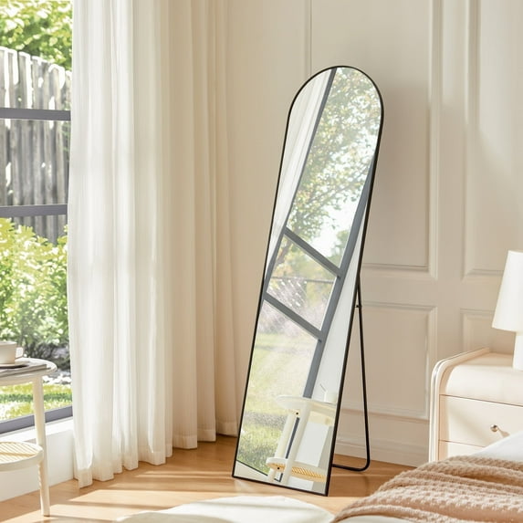 CONCETTA 59"x16" Full Length Standing Mirror, Arched Thin Aluminum Alloy Frame Wall Mirror for Bedroom, Living Room, Black Frame