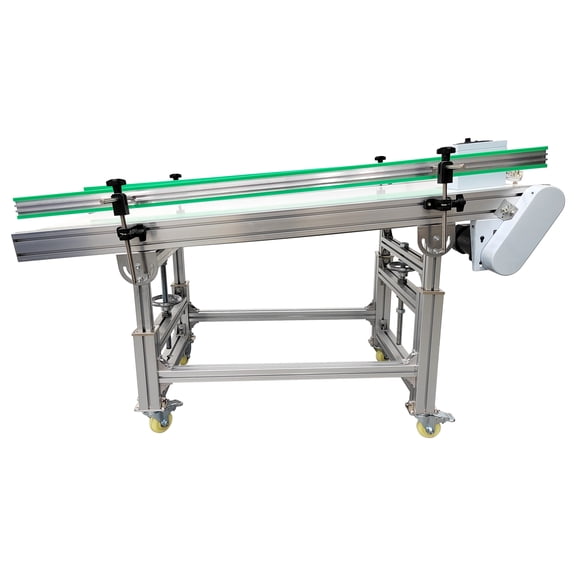 59x19.7in Electric PU Belt Conveyor Flat Transport System 110V 4-20m/min 66lbs Load with Double Guardrail White