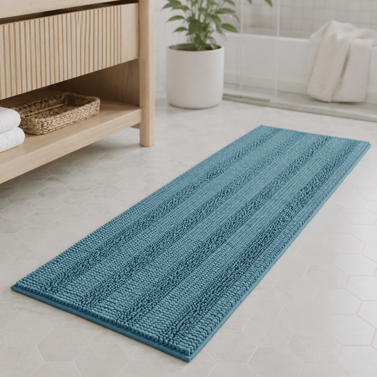 Primebeau Microfiber Chenille Shaggy Bath Rug, 59x20, Turquoise Blue ...