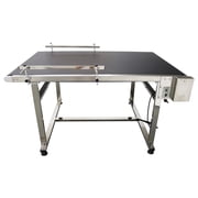 59x35.4 Inch PVC Belt Conveyor Industrial Flat Belt Transport Machine Adjustable Speed Double Guardrail 110V Load 55-66LBS Black