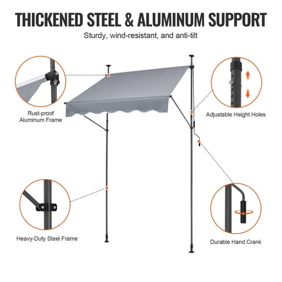 59x47 Patio Awning with Hand Crank, Retractable Sun Shelter for Deck, Waterproof & UV Resistant