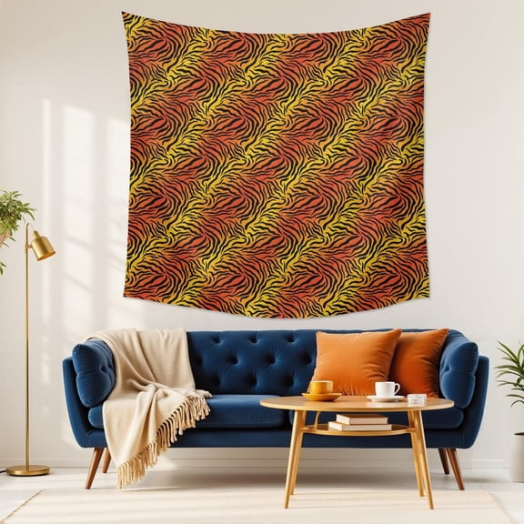 59x59 Inch Square Wall Tapestry for Indoor & Outdoor, Living Room, Bedroom, Teen Room,Tiger Striped Gradient Orange Pattern