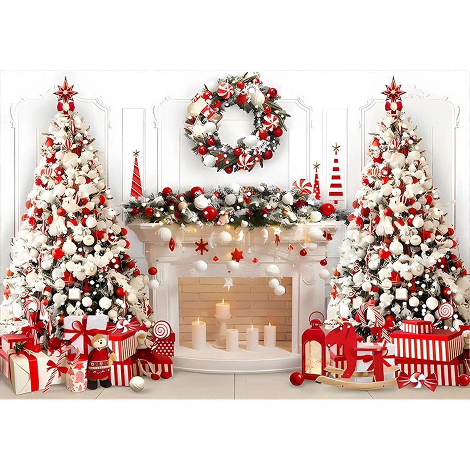 Aperturee Christmas White Fireplace Fabric Photo Booth Backdrop