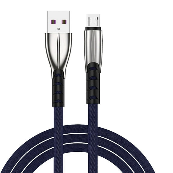 5A Fast Charging Zinc Alloy Micro USB Android Data Cable with Smart Chip Trickle Protection Nylon Braided 1M Blue