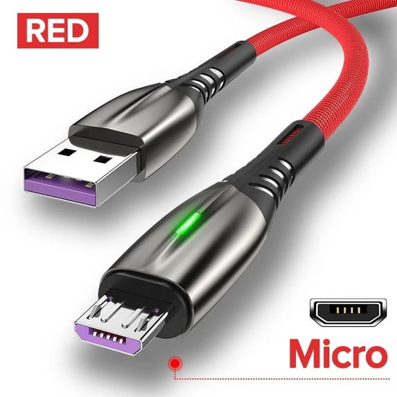 5A USB Type C Cable Micro USB Fast Charging Mobile Phone Android Charger Type-C Data Cord For Huawei P40 Mate 30 Xiaomi 12 Red For Micro USB 0.3m(1.0ft)
