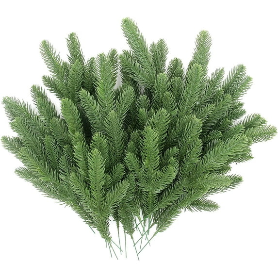 5Artificial Pine Branches Green Plants Pine Needles DIY Accessories for Garland Wreath Christmas and Home Garden Decor (5, Green)