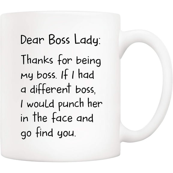 5Aup Bosses Day Funny Boss Lady Office Coffee Mug Christmas Gifts from Co-worker Colleague, Dear Boss Lady, Thanks... Go Find You Cups 11 Oz, Birthday Present Idea for Female Bosses Coworkers