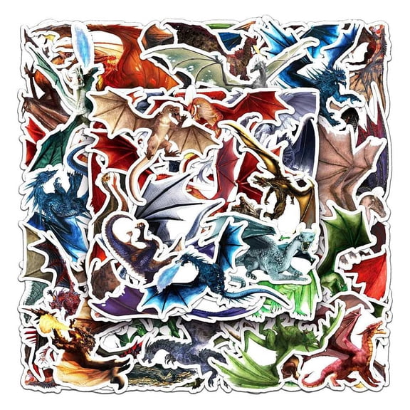 5Bag Waterproof PVC Adhesive Stickers for Suitcase Skateboard Refrigerator Helmet Mobile Phone Shell Dragon Pattern 55~85mm 50pcs/bag