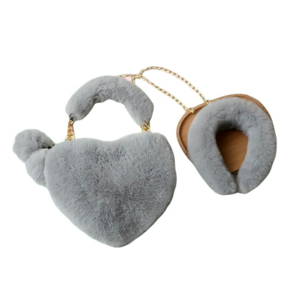 5Banglesandabow Heart Plush Purse with Matching Headband Gray