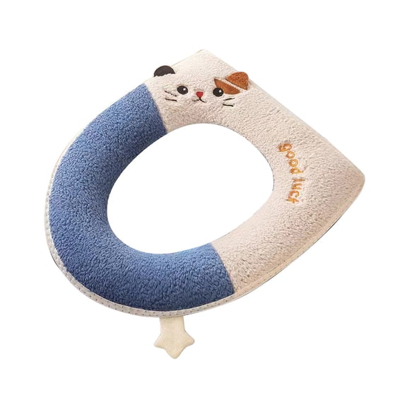 5Blue Fluffy Winter Toilet Seat Cover, Plush Bathroom Mat With Zipper And Handle, Soft Warm Commode Lid Cover For Home Use, 16.92X14.56X1.18 In 0.44 Lb