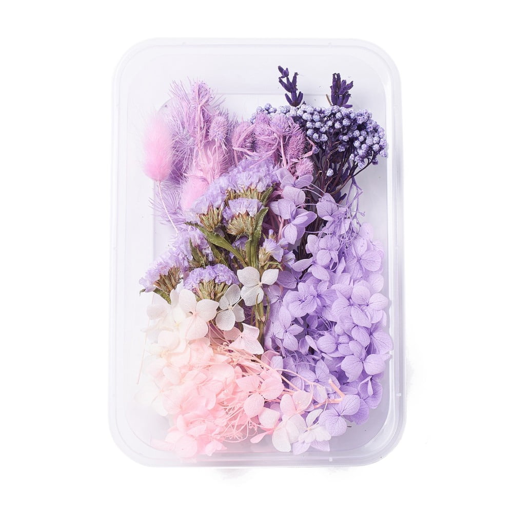 5Box Dried Flowers DIY Candle Soap Making Accessories with Plastic Rectangle Box Purple 7.6~15x1~11.2cm