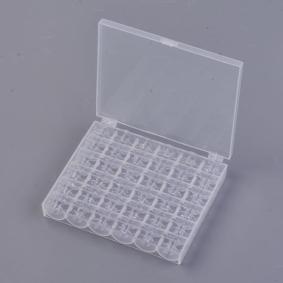 5Box Transparent Plastic 36 Spools Household Line Empty Sewing Machine Line Axis with Transparent Bobbin Box Clear 2.05x1.14cm 36pcs/box