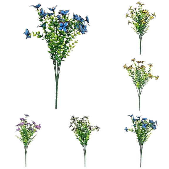 5Bundle Artificial Eucalyptus Butterfly Flower Set Household Imitation Indoor Flowers For Home Decor Blue